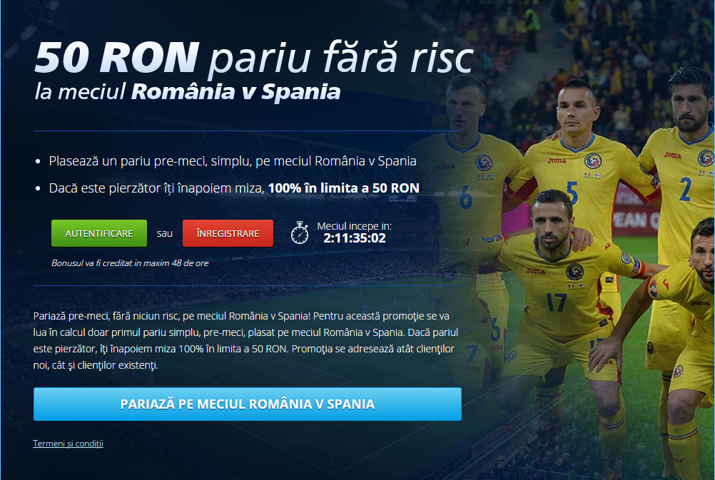 50 RON BONUS de la Sportingbet daca pariezi pe Romania vs Spania