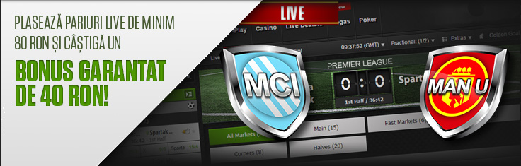 BONUS 40 RON daca pariezi LIVE pe derby-ul Manchester-ului