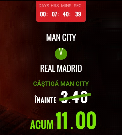5 cote peste 2 la Manchester City- Real Madrid