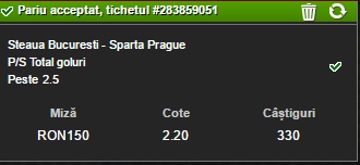 Ponturile la pariuri la meciul Steaua - Sparta Praga