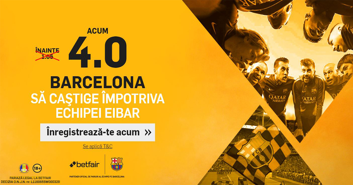 COTA 4.0 pentru Barcelona cu Eibar! Aproape IMPOSIBIL sa pierzi! Primesti si 30 de zile de Abonament Superpont Premium GRATUIT!