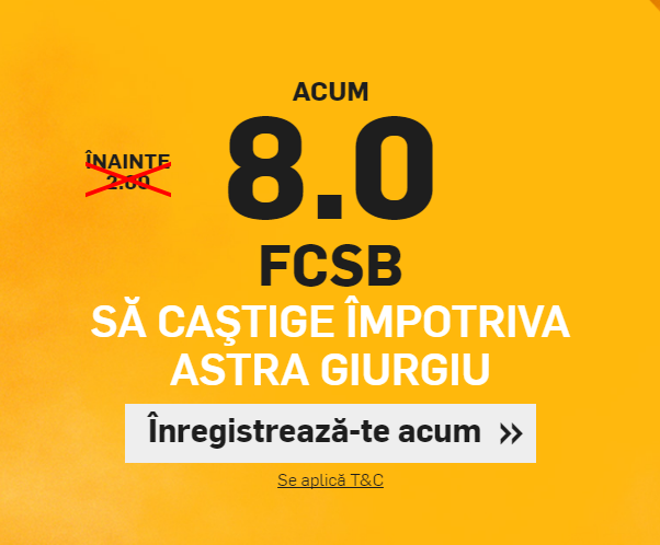 COTA 8.0 pentru FCSB sa castige impotriva campioanei Astra Giurgiu!