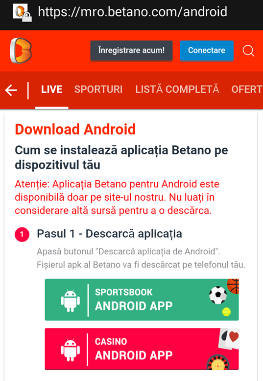 Pariuri de pe mobil la Betano