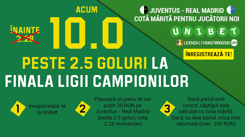 COTA 10 pentru peste 2.5 goluri in Finala Champions League!