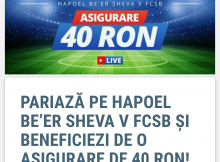 Sportingbet iti asigura pariul plasat pe Hapoel Beer Sheva vs FCSB