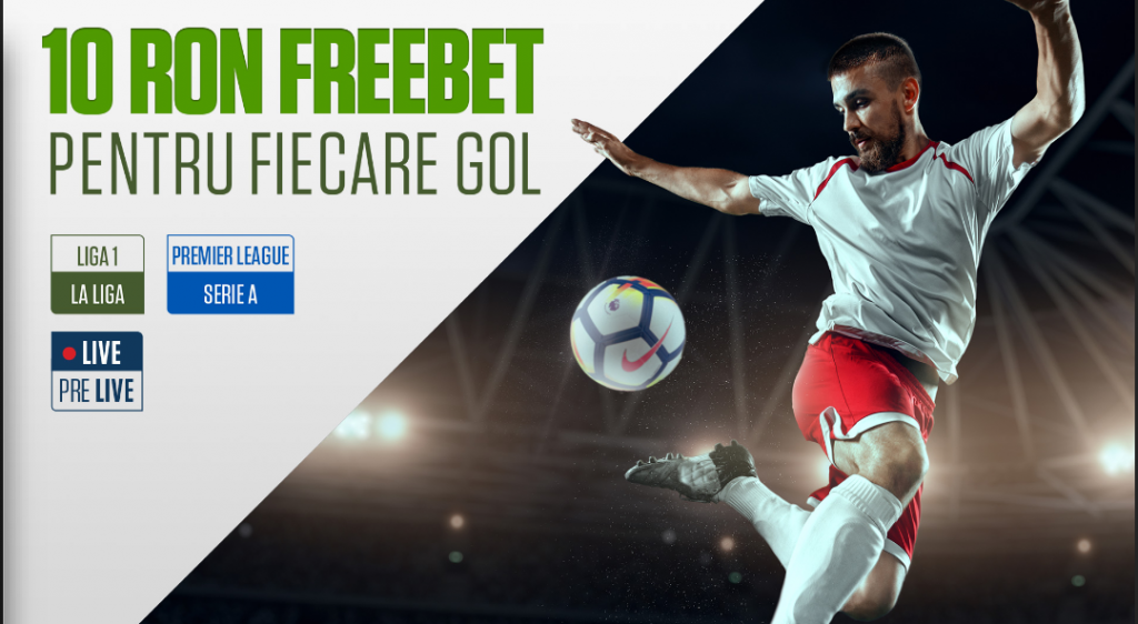 Castiga 10 RON Freebet pentru fiecare gol inscris in meciurile pariate de tine