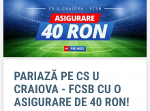 Sportingbet iti asigura pariul plasat pe Universitatea Craiova vs FCSB