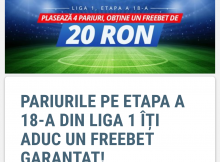 Garantat un Freebet de 20 RON daca pariezi pe meciurile din Liga 1