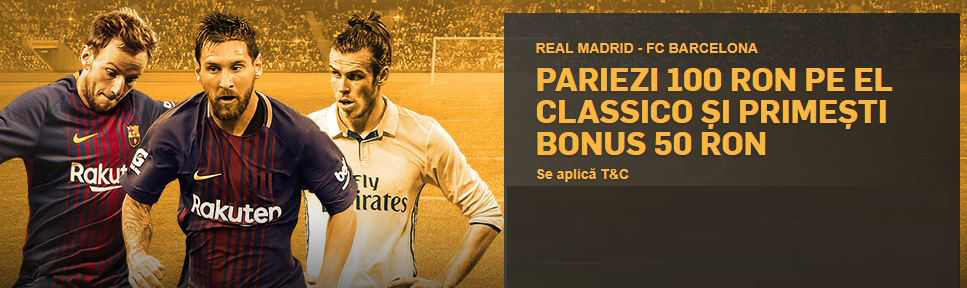 Bonus 50 RON daca pariezi pe El Clasico, Real Madrid vs Barcelona