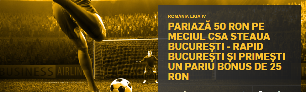 Bonus 25 RON daca pariezi pe CSA Steaua vs Academia Rapid