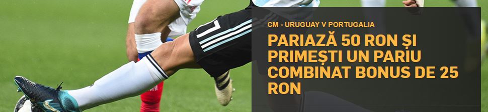 Pariaza pe Uruguay vs Portugalia si primesti bonus de 25 RON