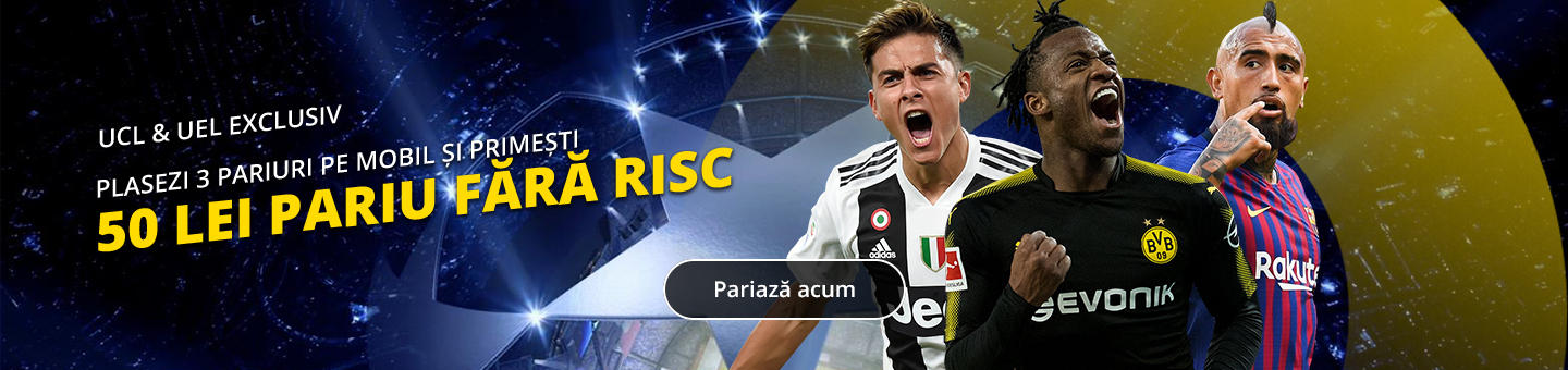 Pariaza pe UCL si UEL de pe mobil si primesti 50 RON FARA RISC!