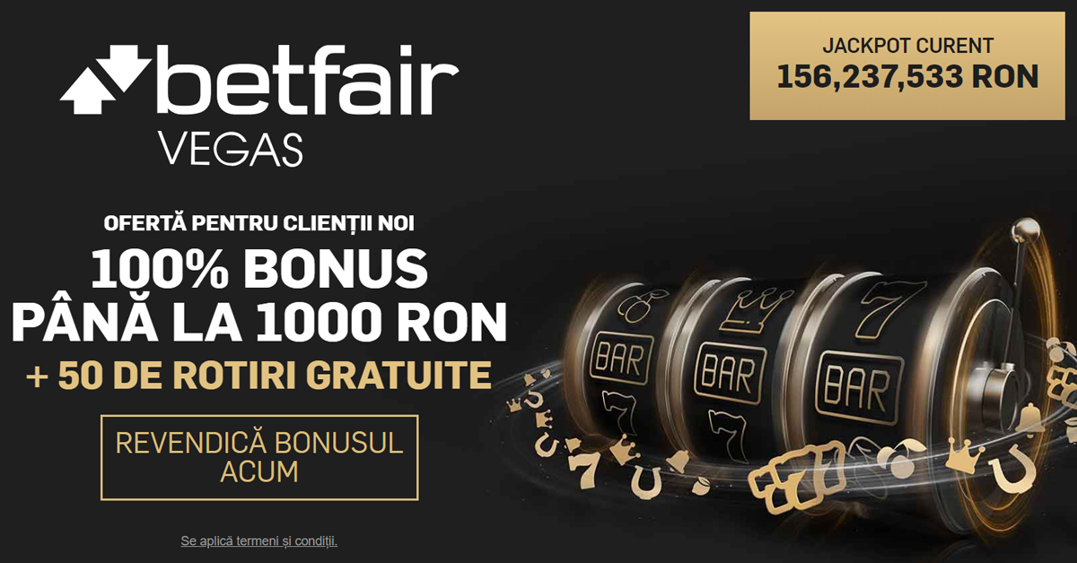 Joaca la Cazino BETFAIR cu BONUS pana la 1000 RON + 50 ROTIRI GRATUITE!