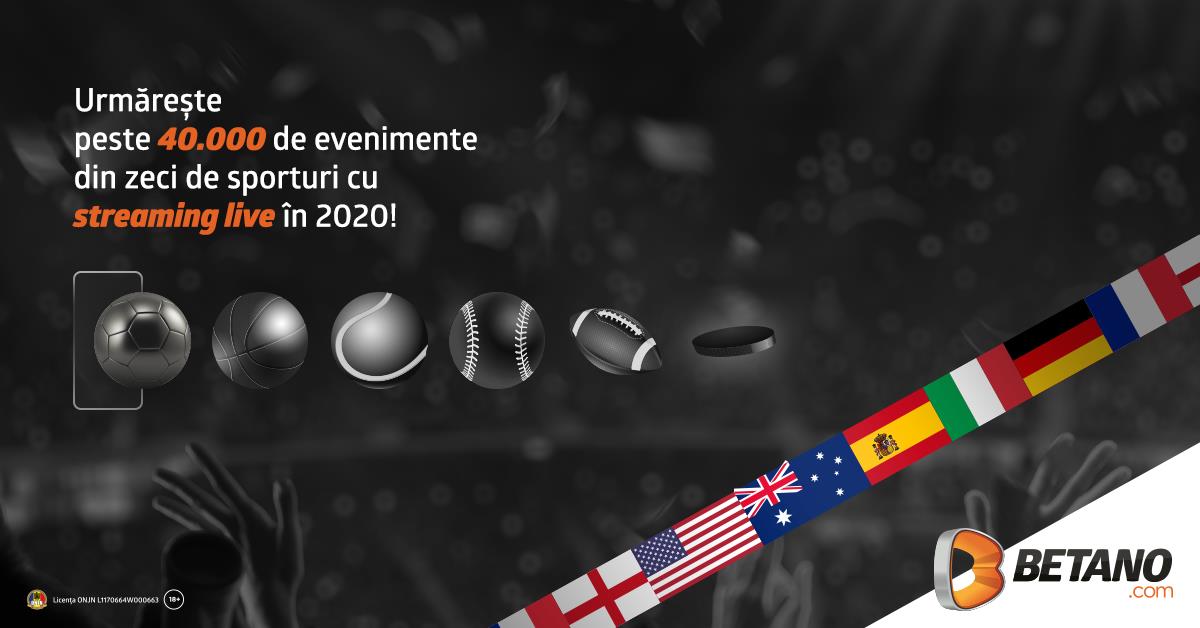 Streaming live în 2020: ligile de top din fotbal, întreg sezonul de tenis și peste 40.000 de evenimente pe Betano!