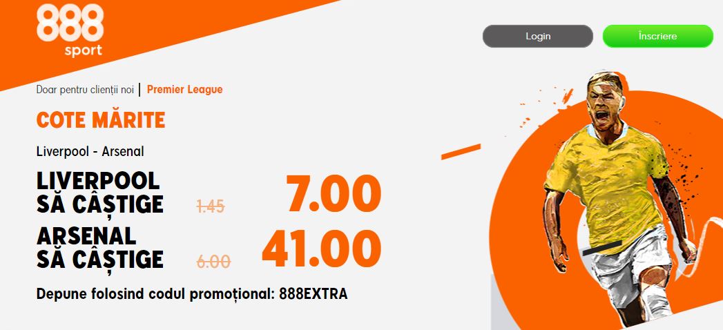 Cota 7.0 Liverpool sau Cota 41.0 Arsenal la 888Sport!