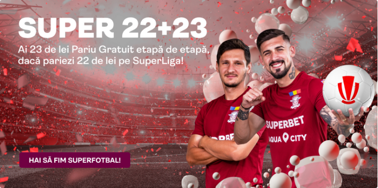 In fiecare etapa din Superliga castigi 23 RON FREEBET de la Superbet!