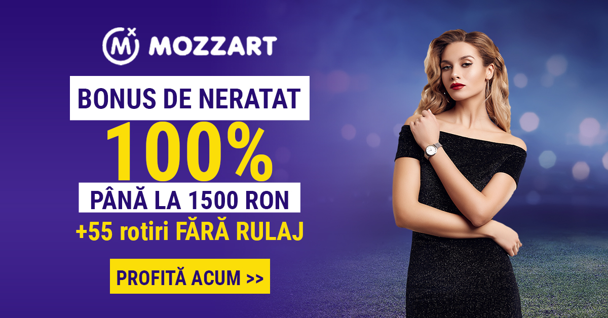 Bonus Mozzart: 100% pana la 1500 RON și 55 rotiri FĂRĂ RULAJ!