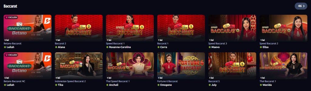 Betano jocuri de masa baccarat