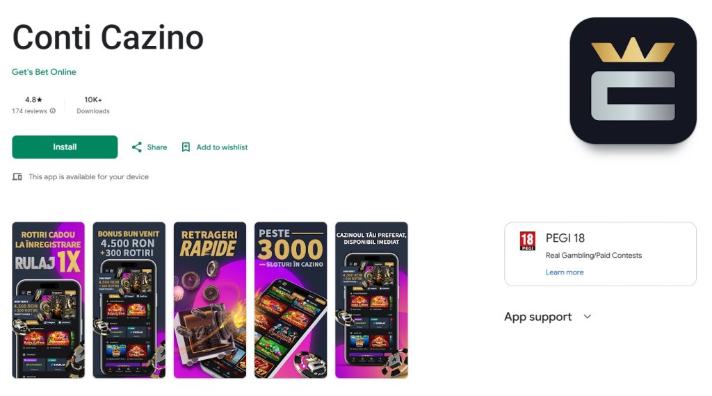 Conti Cazino aplicatie mobil app Android