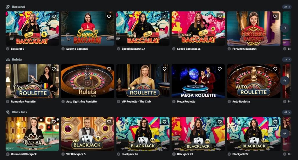 Conti Cazino jocuri de masa LIVE baccarat ruleta blackjack
