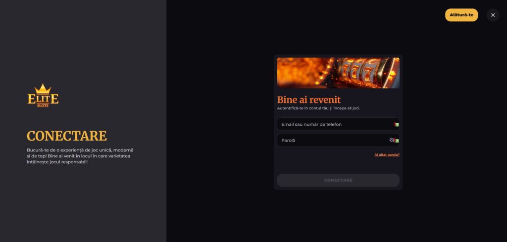 Elite Slots Casino conectare cont jucator existent