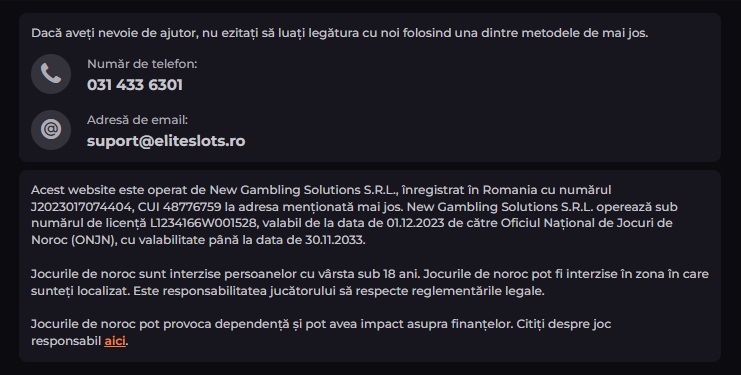 Elite Slots Casino contact asistenta clienti