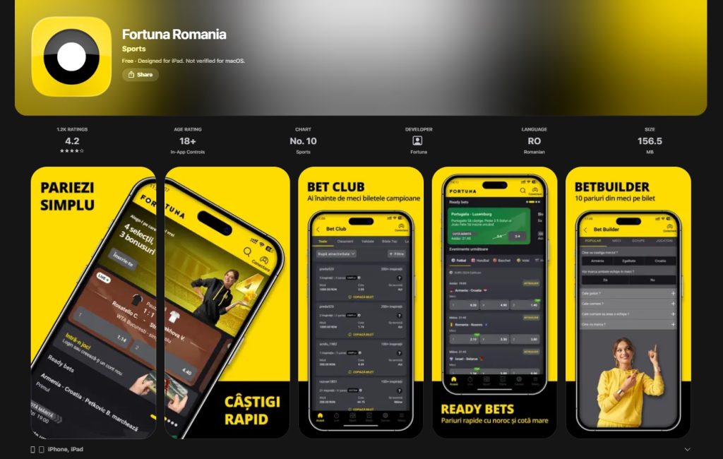 Fortuna aplicatie mobil app IOS