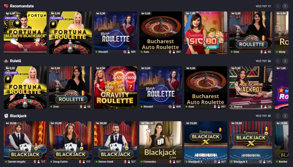 Fortuna jocuri de masa LIVE table games