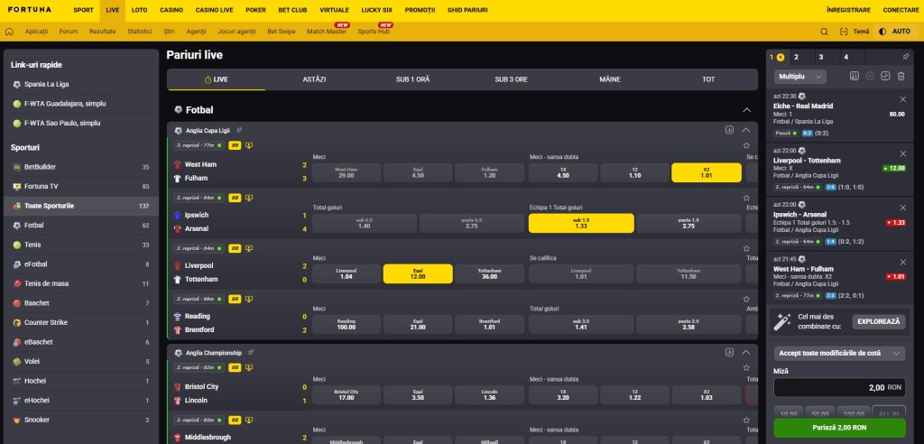 Fortuna pariuri sportive LIVE betting