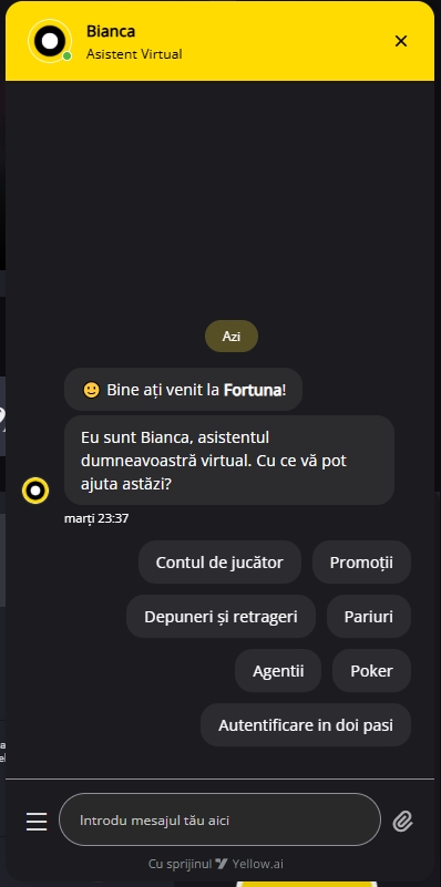 Fortuna serviciu relatii clienti asistenta LIVE chat