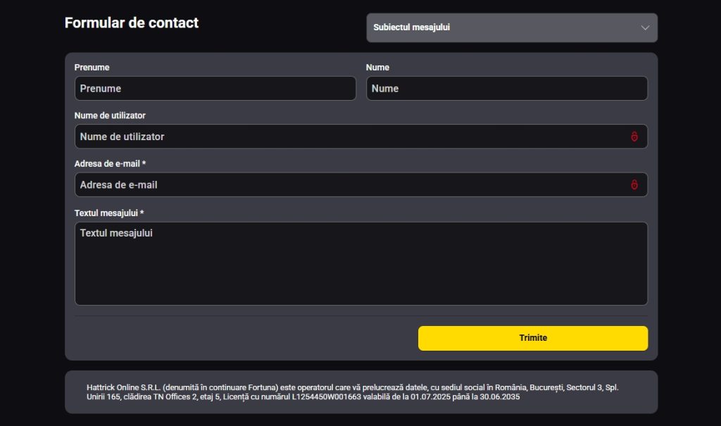 Fortuna serviciu relatii clienti asistenta formular contact