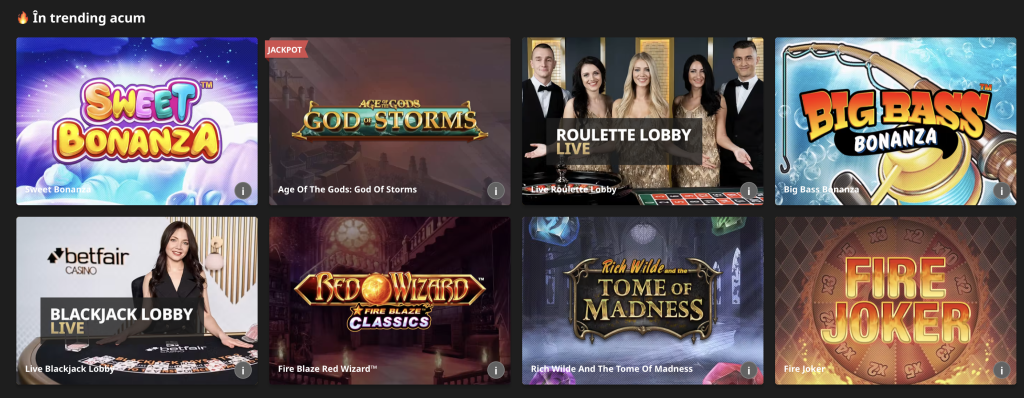 Jocuri disponibile la Betfair Casino