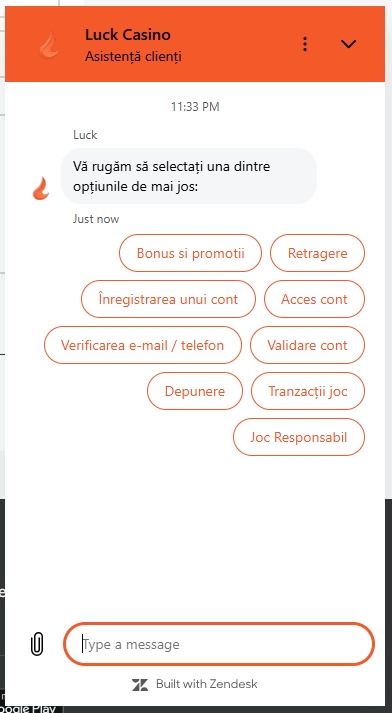 Luck Casino asistenta clienti contact LIVE chat