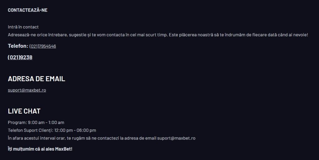 Maxbet contact serviciu asistenta clienti