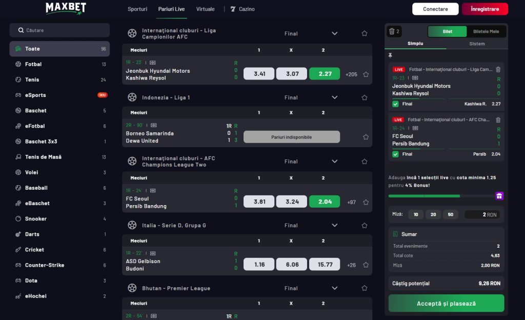 Maxbet pariuri sportive LIVE betting