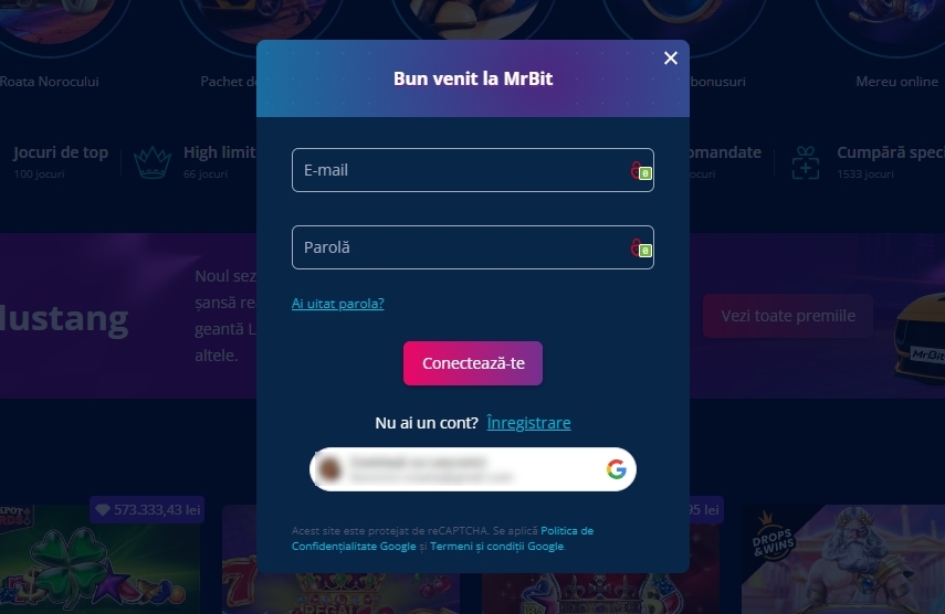 Mr Bit login intrare in cont jucator existent