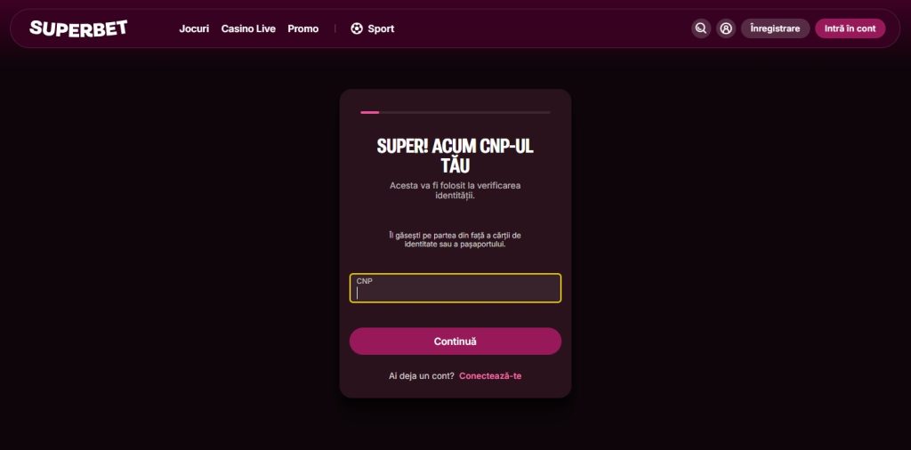Superbet Cazino creare cont nou jucator