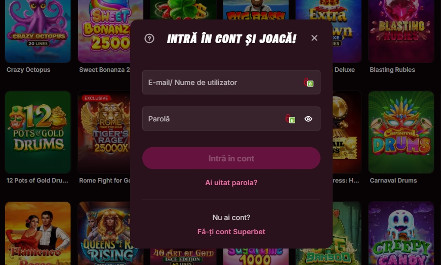 Superbet Cazino login accesare cont jucator existent
