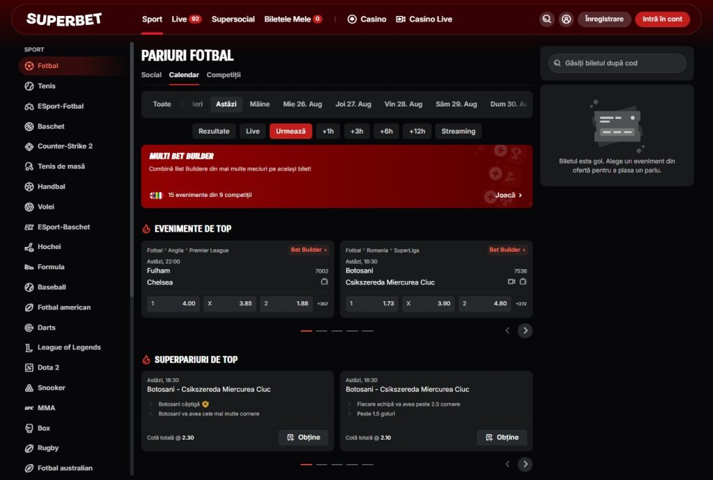 Oferta de pariuri sportive Superbet