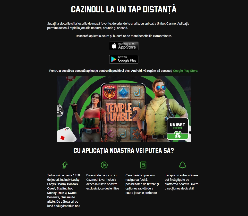 Unibet aplicatie mobil CAZINO app online
