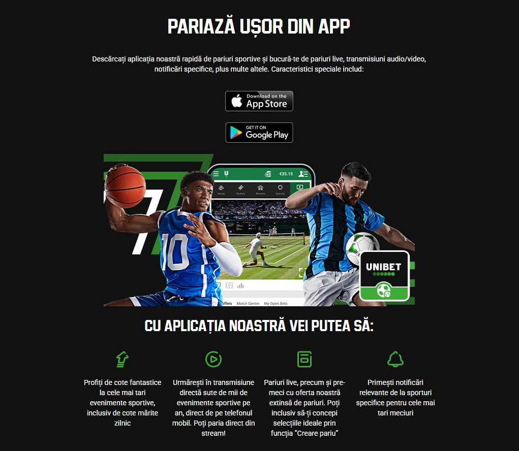 Unibet aplicatie mobil SPORT app online