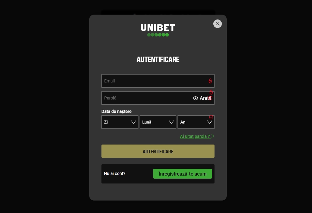 Unibet autentificare cont jucator existent login