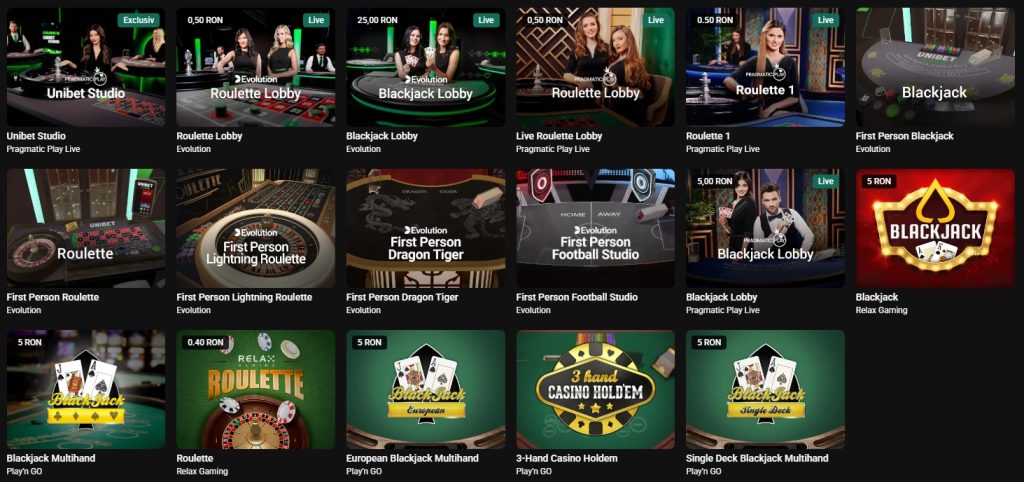 Unibet cazino jocuri de masa table games
