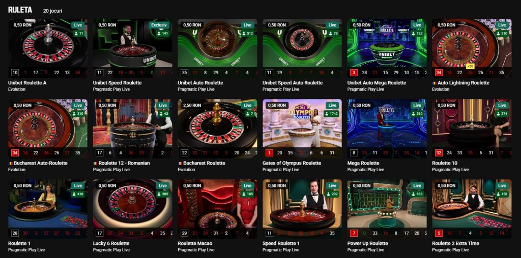 Unibet cazino jocuri masa LIVE table games 1