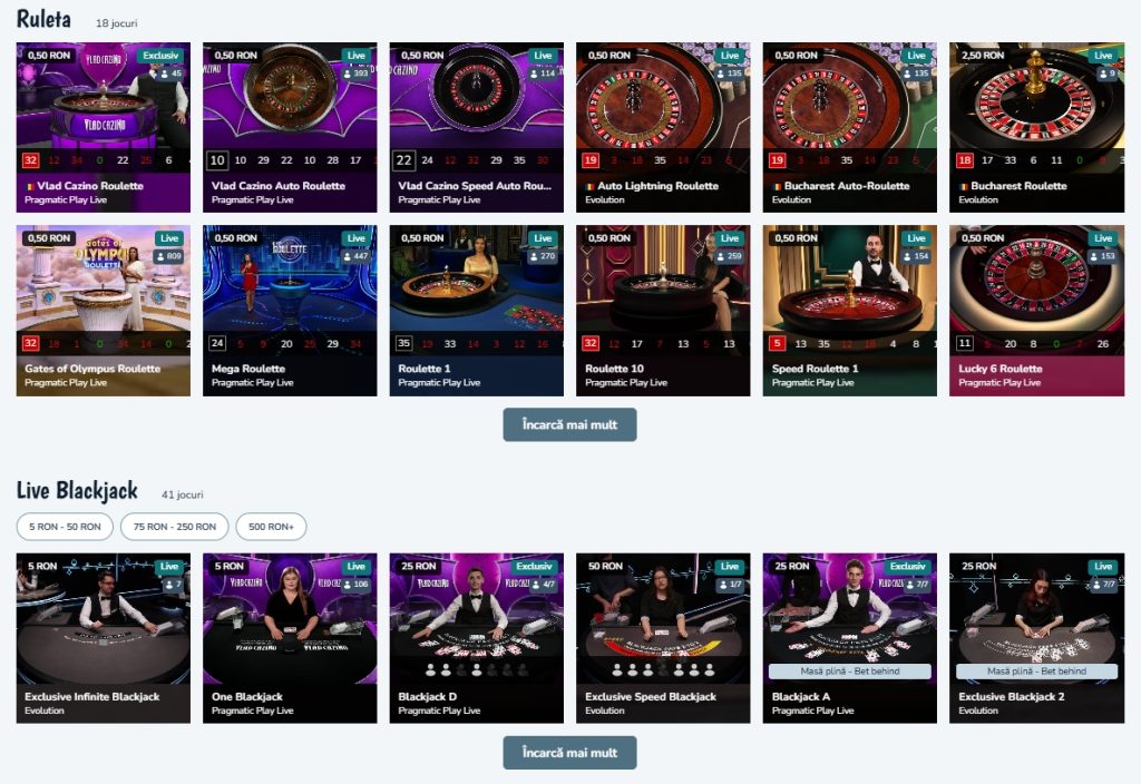 Vlad Cazino jocuri de masa LIVE table games ruleta blackjack