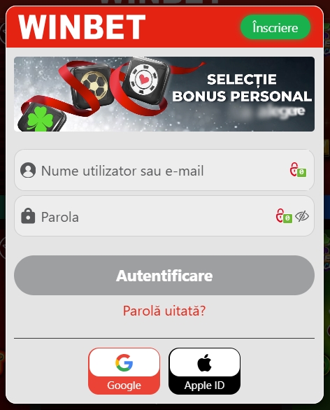 Winbet login intrare cont jucator existent