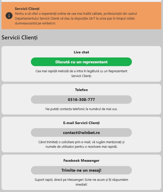 Winbet serviciu relatii clienti contact