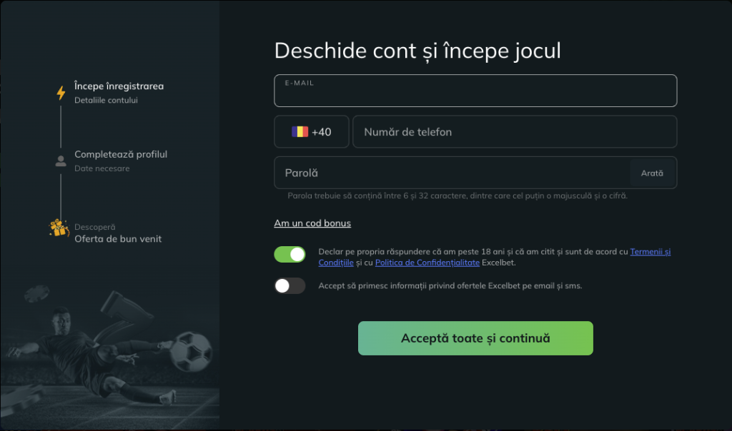 Cum deschid cont la Excelbet