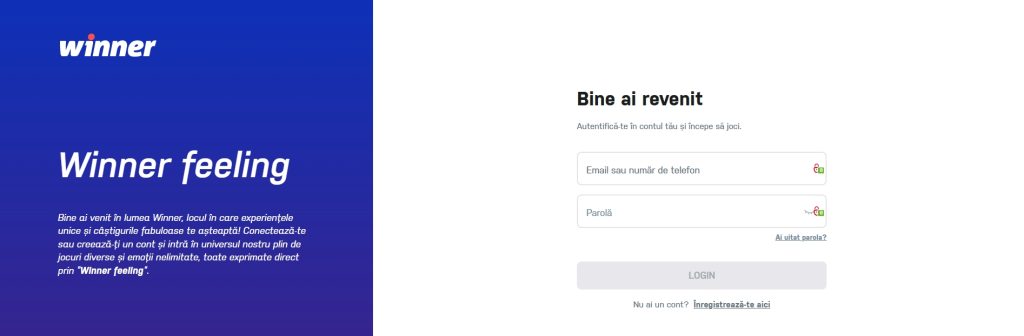 Winner login inregistrare cont existent jucator
