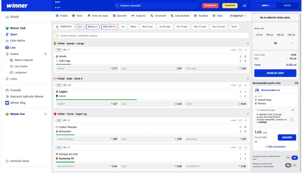 Winner pariuri sportive LIVE betting